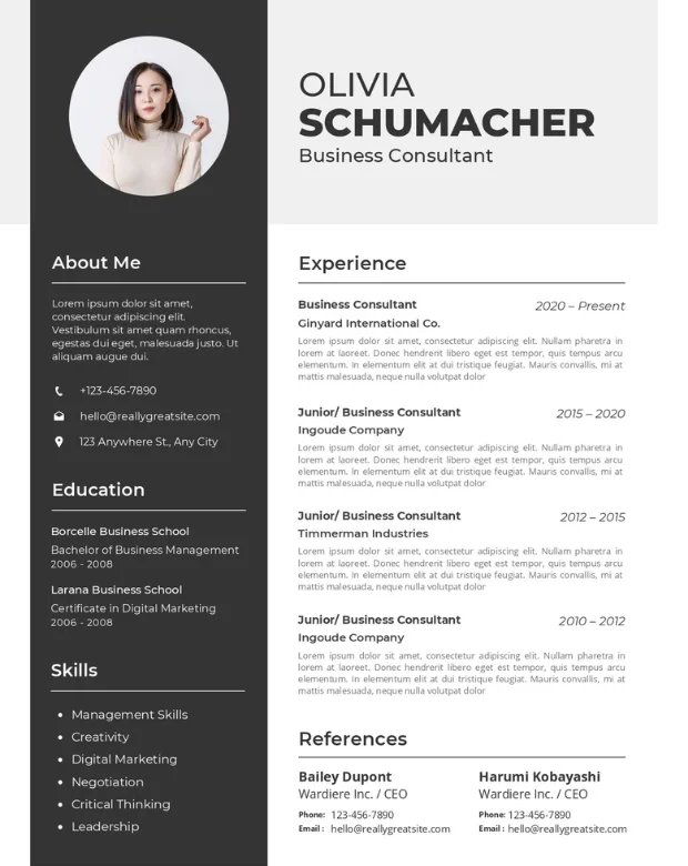 2 Curriculo Pronto Editável Consultora Profissional com foto marrom, cinza e branco Agile Curriculo 620X780 webp